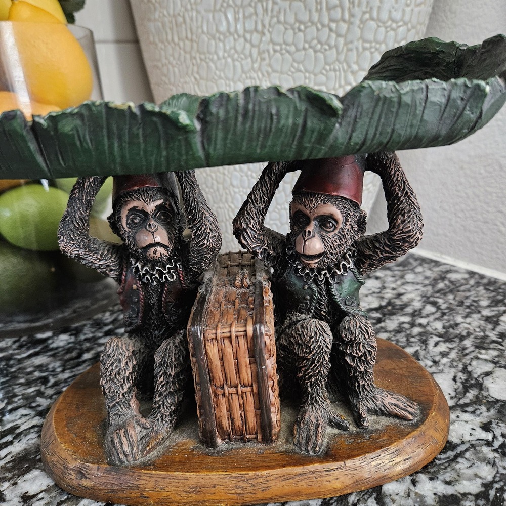 VTG Ceramic Denzine Hand Painted Monkey Sculpture Holding Up Leaf Trinket dish - Picture 4 of 10